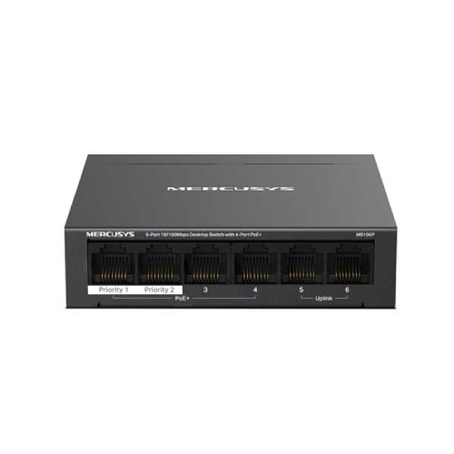 MERCUSYS MS106P 6-Port 10/100Mbps Desktop Switch with 4-Port PoE+ (67W PoE Budget)