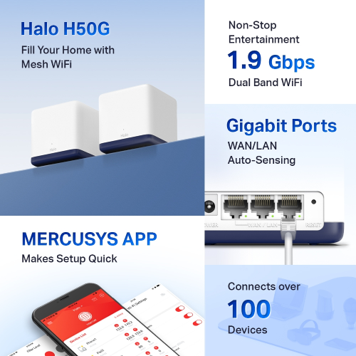 Mercusys Halo H50G AC1900 Dual Band Gigabit Mesh Router (2 Pack)
